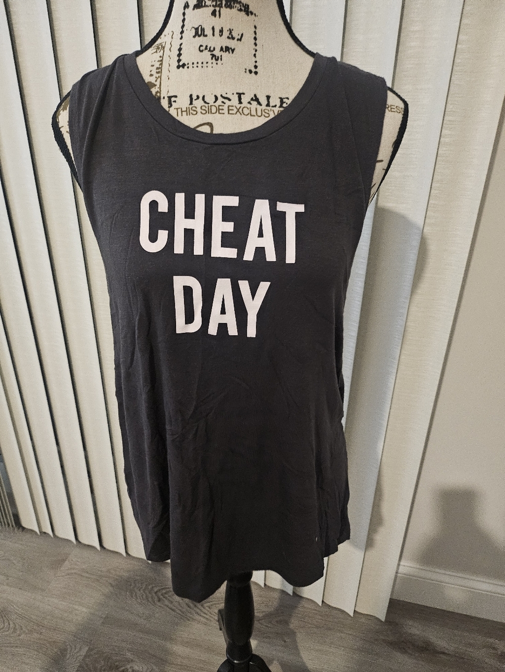 CHEAT DAY Heather Grey Graphic Tank Top NWOT